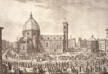 Ansicht der Stadt Florenz mit dem Baptisterium des Heiligen Johannes und der Prozession des Corpus Domini
